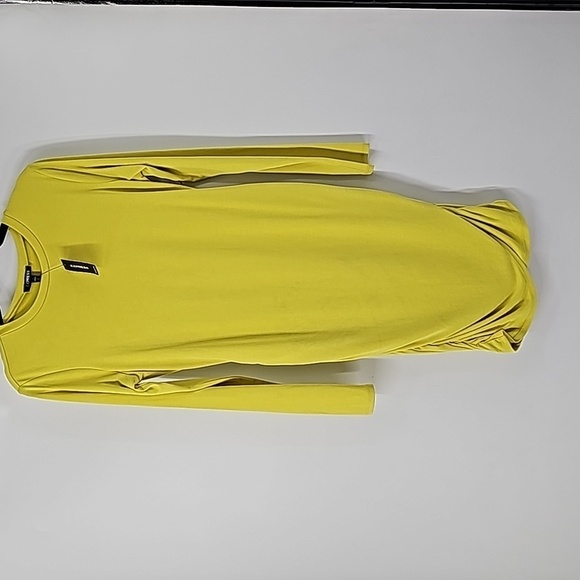 Express Chartreuse Scoop Neck Bodycon Dress Rusched Sides - Picture 3 of 17